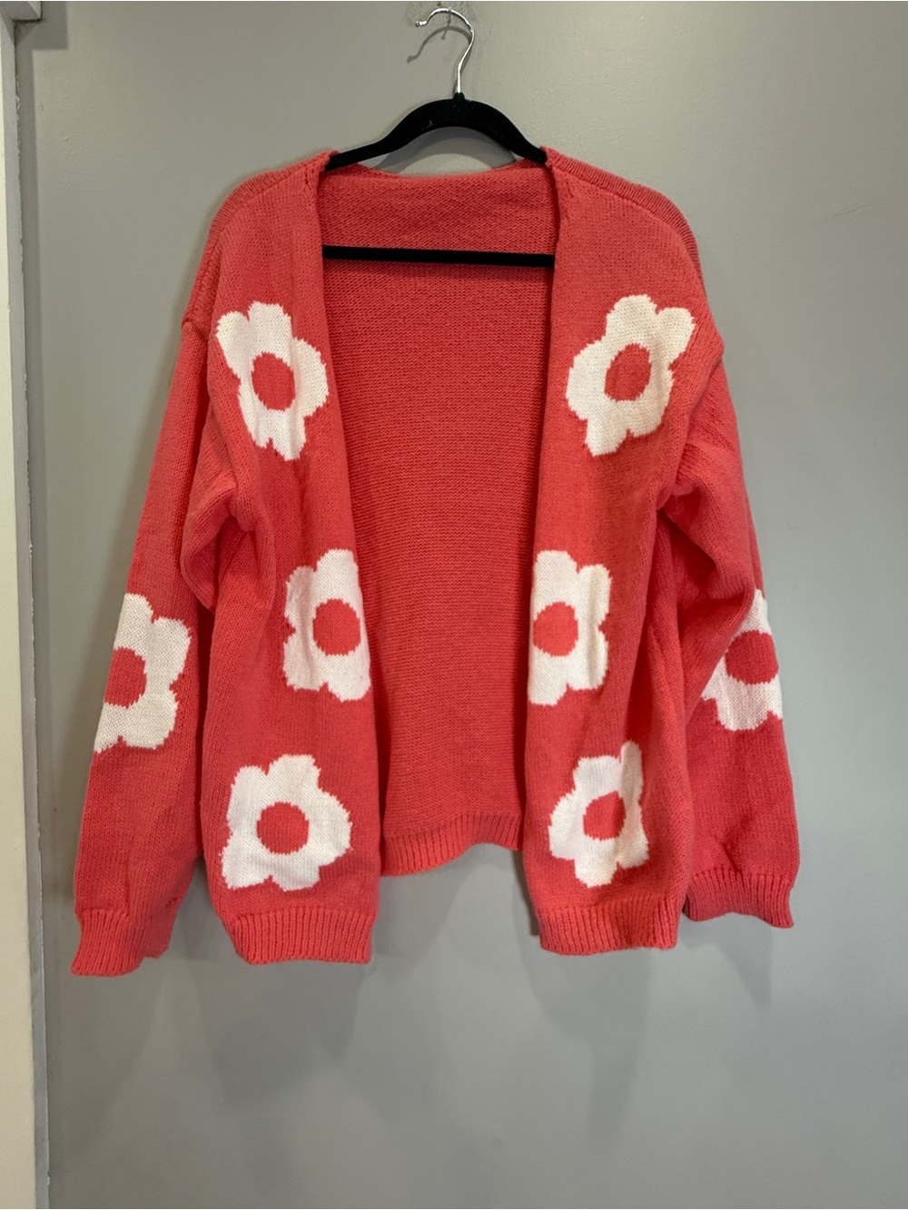 SHEIN Coral Pink Floral Open-Front Cardigan